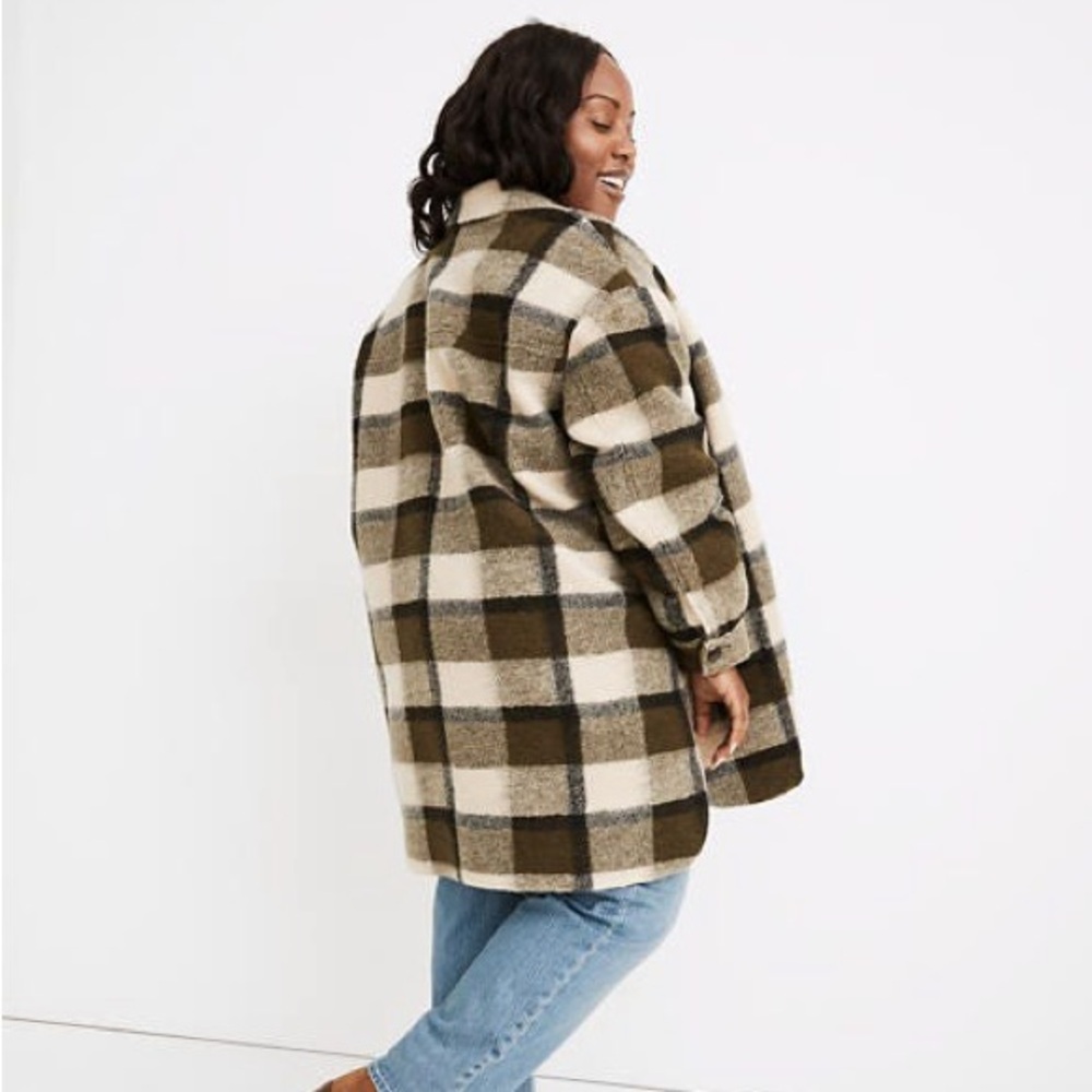 Madewell Belrose Shirt-jacket Wool Blend In Maran Plaid Green Black Ivory LG NWT - Picture 2 of 16